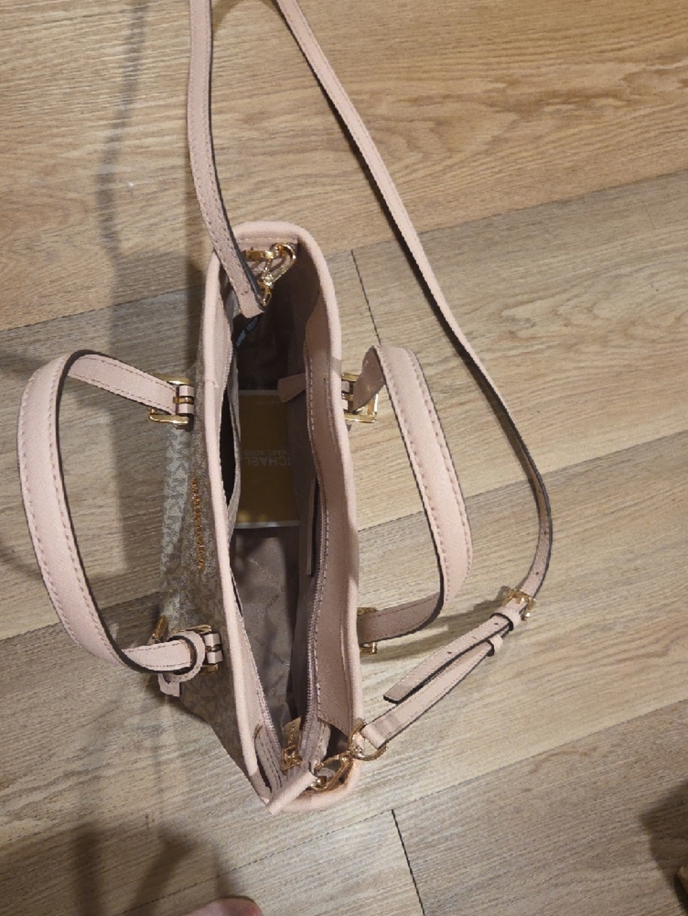 Michael Kors Cream & Pink MK Signature Satchel - Picture 3 of 5